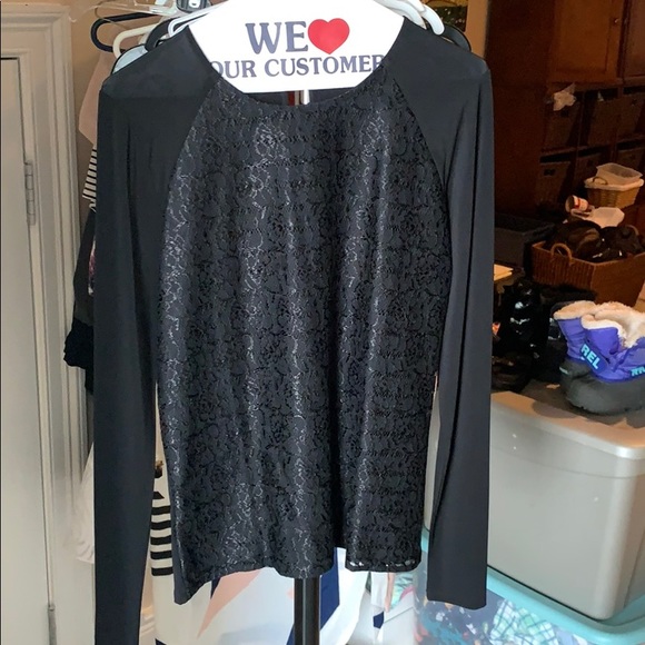 Black long sleeve top with lace front detail - Picture 1 of 1